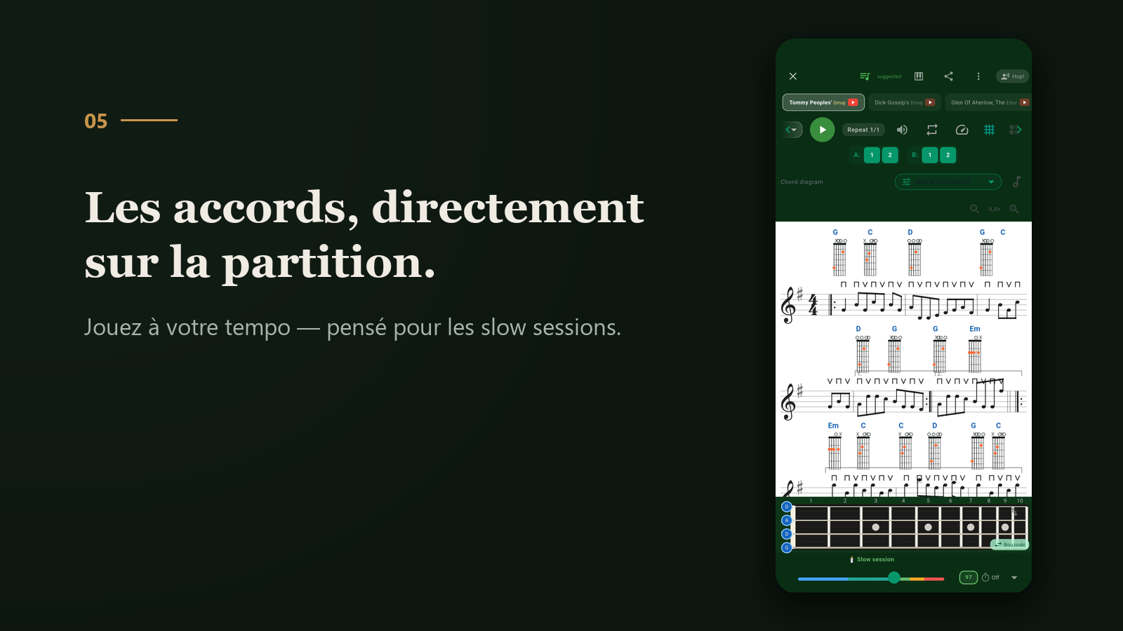 Les accords directement sur la partition, &agrave; votre tempo